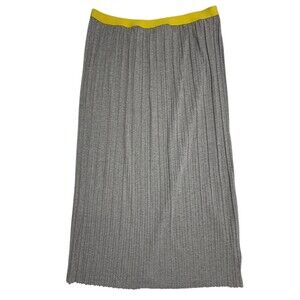 Micro Pleated Knit Midi Skirt Gray Accordion Pleat Contrast Waist L